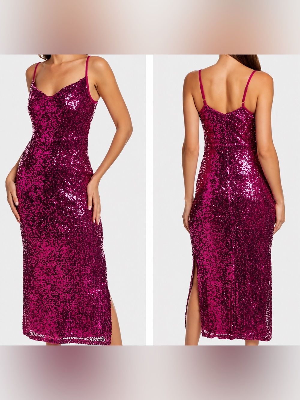 Taylor Fuchsia Sequin Dress with Cowl Detail